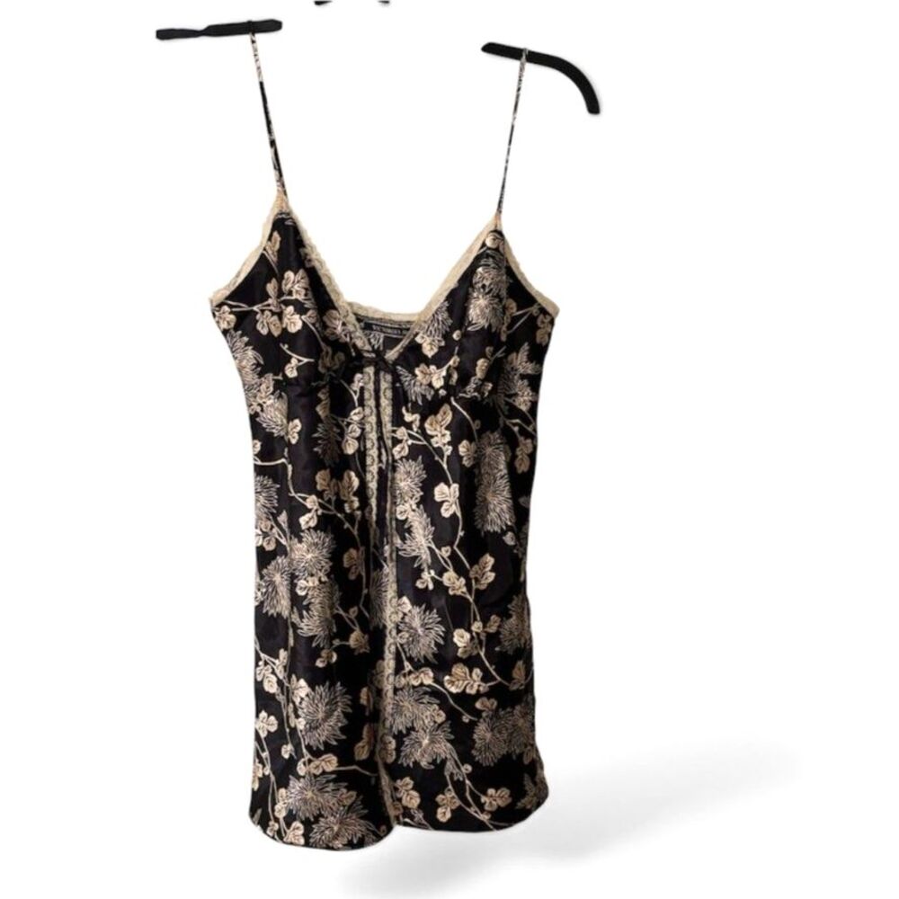 Victoria's Secret Satin Floral Lace Camisole Babydoll Top Black Cream Size L Y2K - Picture 2 of 7